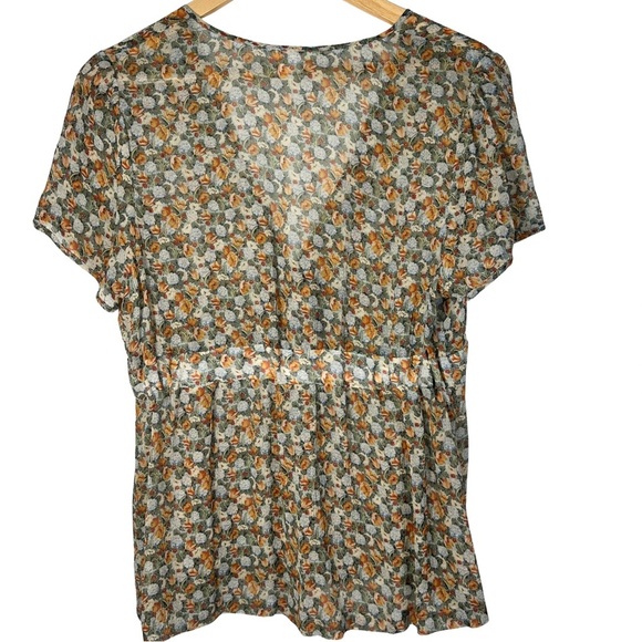 Sundance Silk Floral Baby Doll Top SZ 14 Green Yellow Blue Cottagecore Flowy EUC - Picture 7 of 7